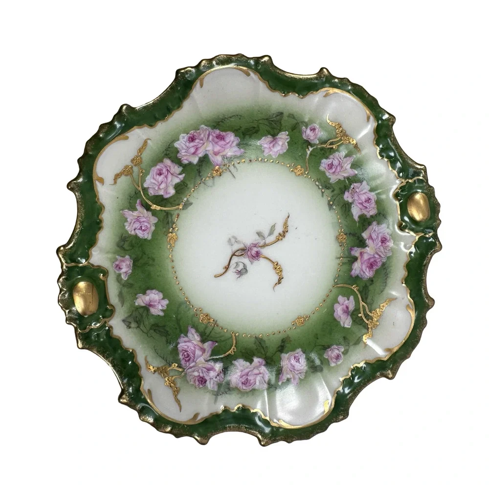 Vintage Limoges Art Nouveau LS&S Straus Salad Plates Roses Green Gold Lot‎ of 4